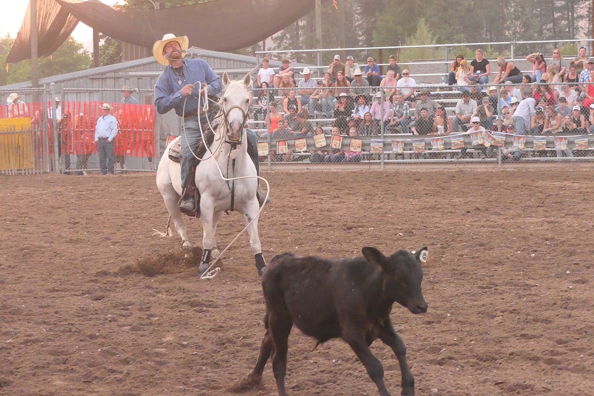 A cowboy misses the mark trying to rope a calf during the tie-down roping event in Superior this past weekend. (Chuck Bandel/MI-VP)