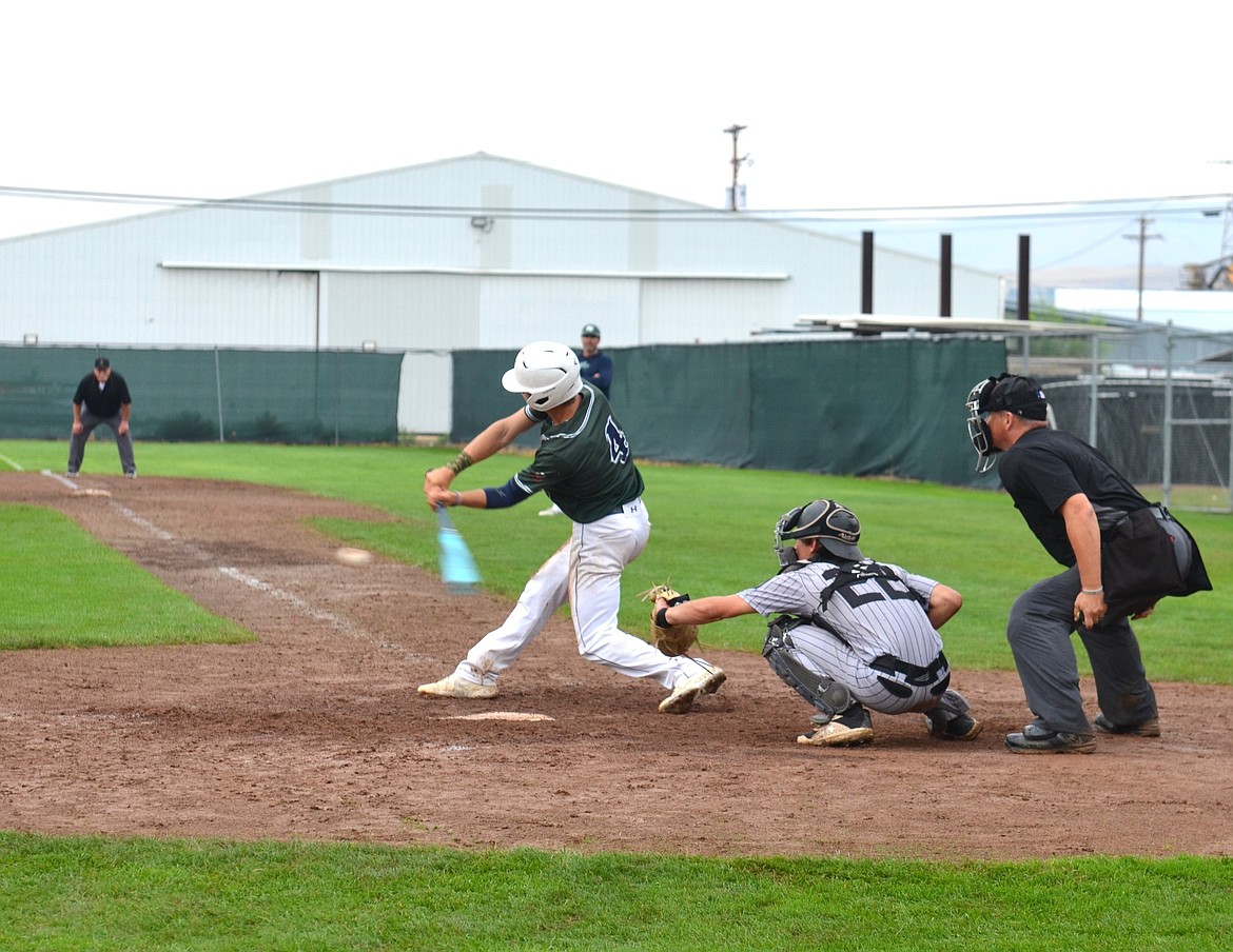 Mariner Landon Shoemake takes a swing Sunday during the American Legion state tourney in Polson. (Kristi Niemeyer/Leader)