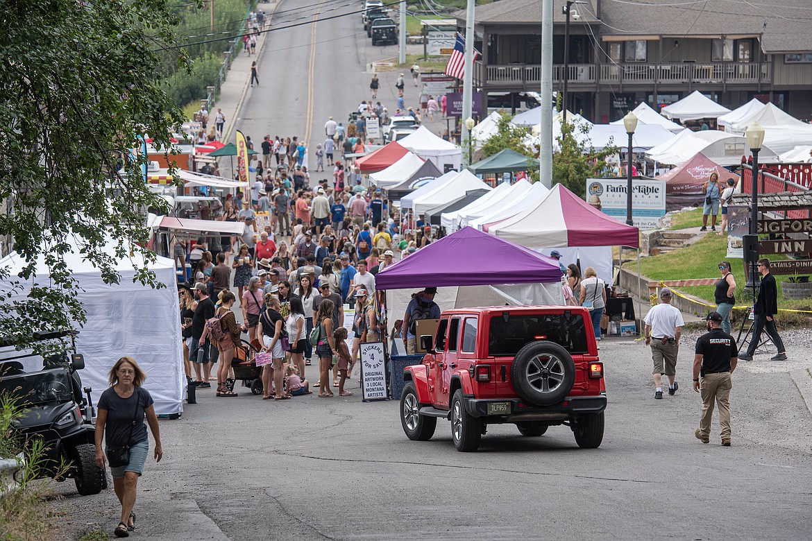 The intersection of Grand Drive and Electric Avenue filled with vendors and visitors for the festival Saturday, August 3. (Avery Howe/Bigfork Eagle)