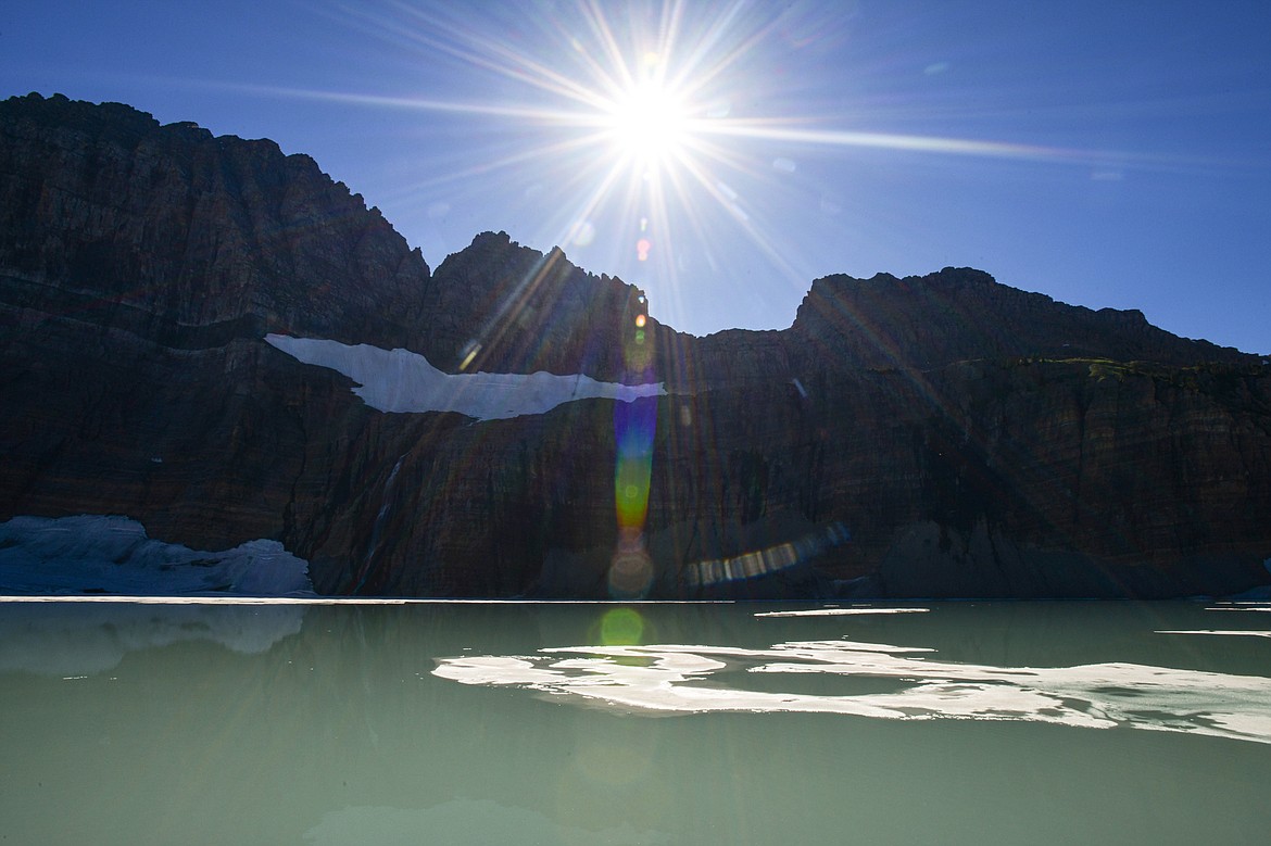 Icebergs drift across Upper Grinnell Lake in Glacier National Park on Thursday, Aug. 1. (Casey Kreider/Daily Inter Lake)