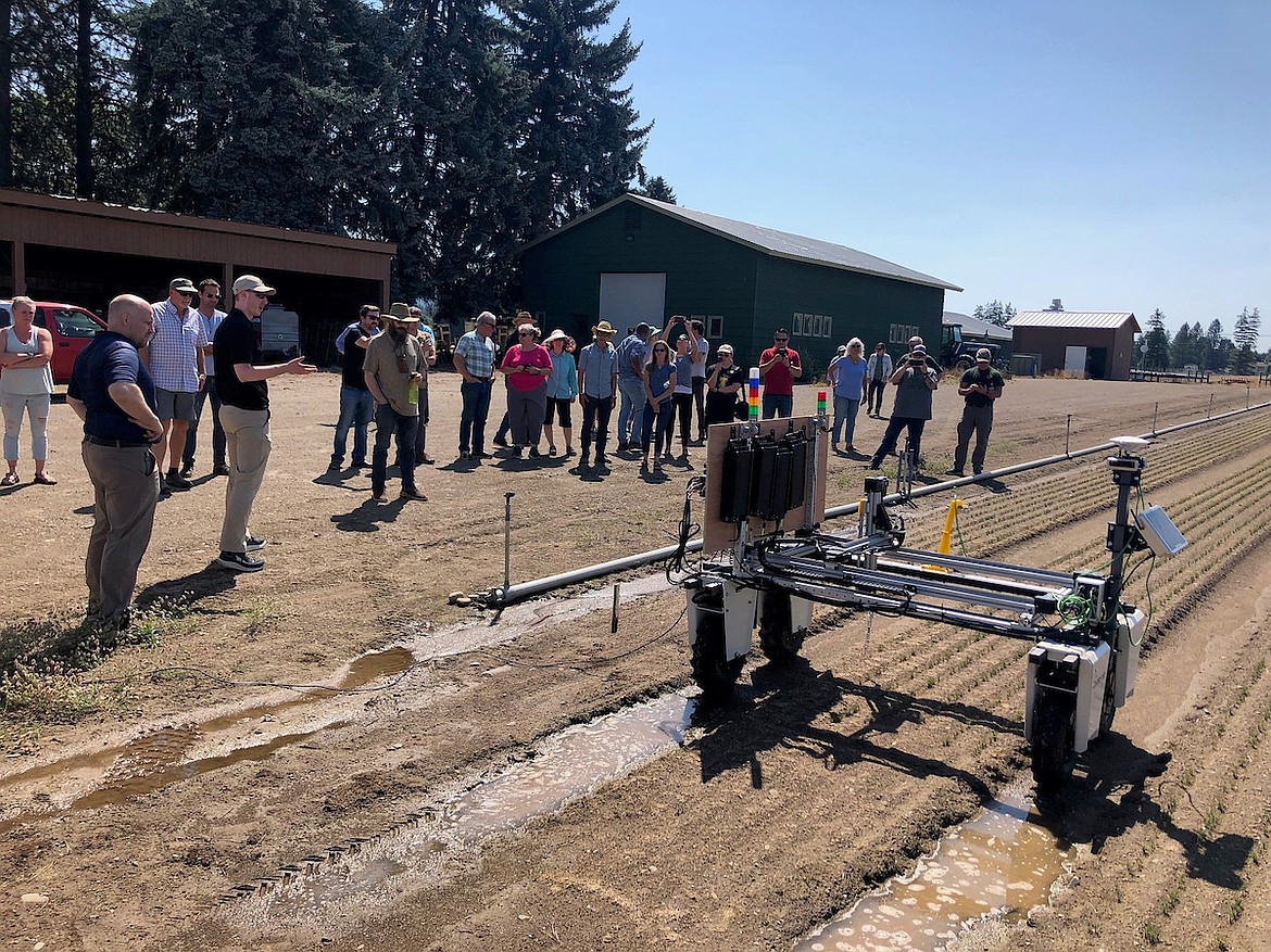 University of Idaho students recently demonstrated an advanced robotic device used to eradicate weeds at the Coeur d'Alene Nursery. The project is in partnership with the U.S. Department of Agriculture to improve national reforestation efforts. Photo from University of Idaho