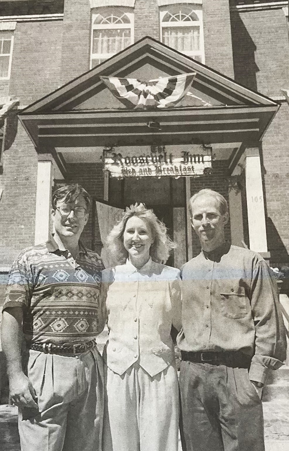 From left, John Hough, wife Tina and brother Scott Hough posed shortly after their purchase of the old Roosevelt School in 1999.