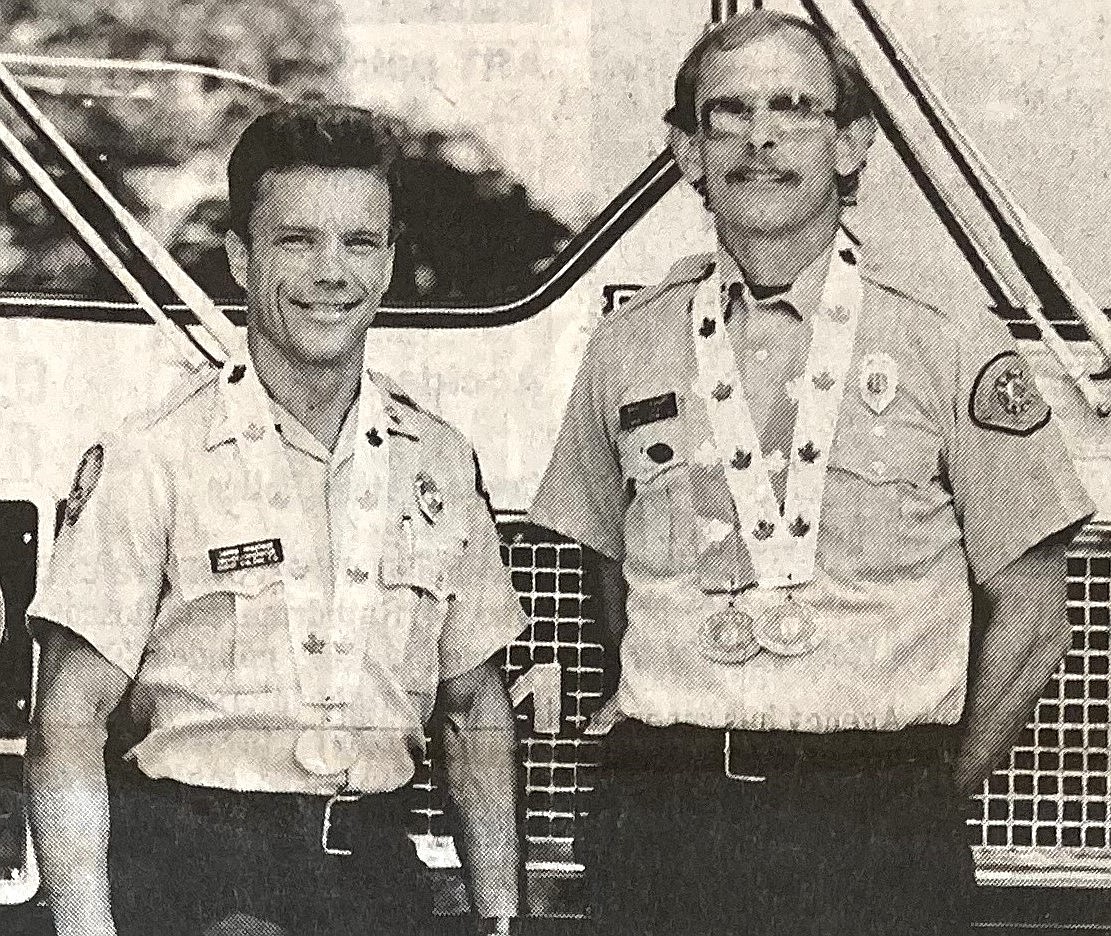 In 1989, Coeur d’Alene firemen Carnie McArthur, left, and Capt. Marty Knapp medaled at the World Police and Fire Games III in Vancouver, British Columbia.