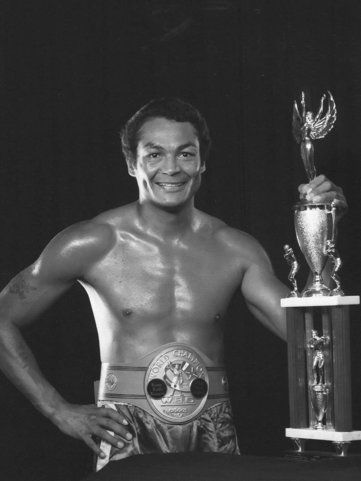 Boxer Marvin Camel with WBC World Cruiserweight Trophy, won in 1980.