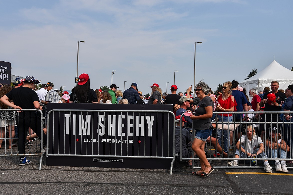 Attendees wait to enter a rally for former President Donald Trump and Senate candidate Tim Sheehy on Aug. 9, 2024 in Bozeman. (Kate Heston/Daily Inter Lake)