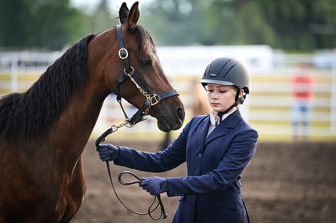 Kadence MacIver shows her horse during senior level showmanship at the 4H Horse Show at the Northwest Montana Fair on Saturday, Aug. 10. (Casey Kreider/Daily Inter Lake)