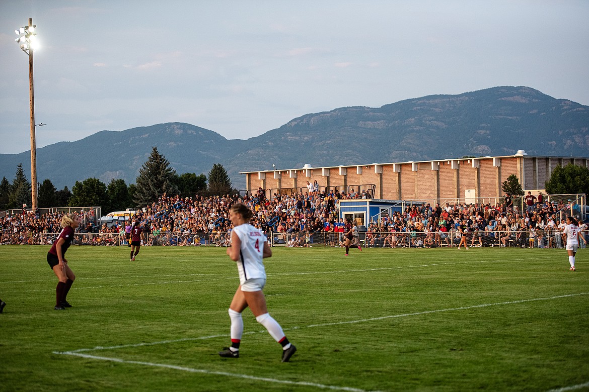 Fans pack the stands at Flip Darling Memorial Field in Columbia Falls for the Gonzaga-Montana exhibition game Sunday, August 11. (Avery Howe/Bigfork Eagle)