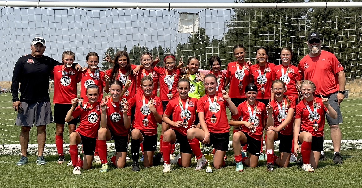 Courtesy photo
The Sting Soccer Club 2013 Girls team took first place in the U-12 Gold Bracket of the Northwest Cup in Spokane last weekend. The Sting beat Three Rivers Soccer Club G13 2-0 in the final. In the front row from left are Nevie Sousley, Kinsey Kiefer, Kyal Carlson, Nora Schock, Peyton Cantrell, Emma Storlie, Evellyn Howard, and Kaylee Evans; and back row from left, coach Tomas Barrera, Addison Salas, Hayden Hays, Felicity Miller, Kinsley May, Presley Hart, Nora Snyder, Sophia Quigley, Alexis Morisette, Amelia McGowan, Novalee Hoel and assistant coach Gary Evans.