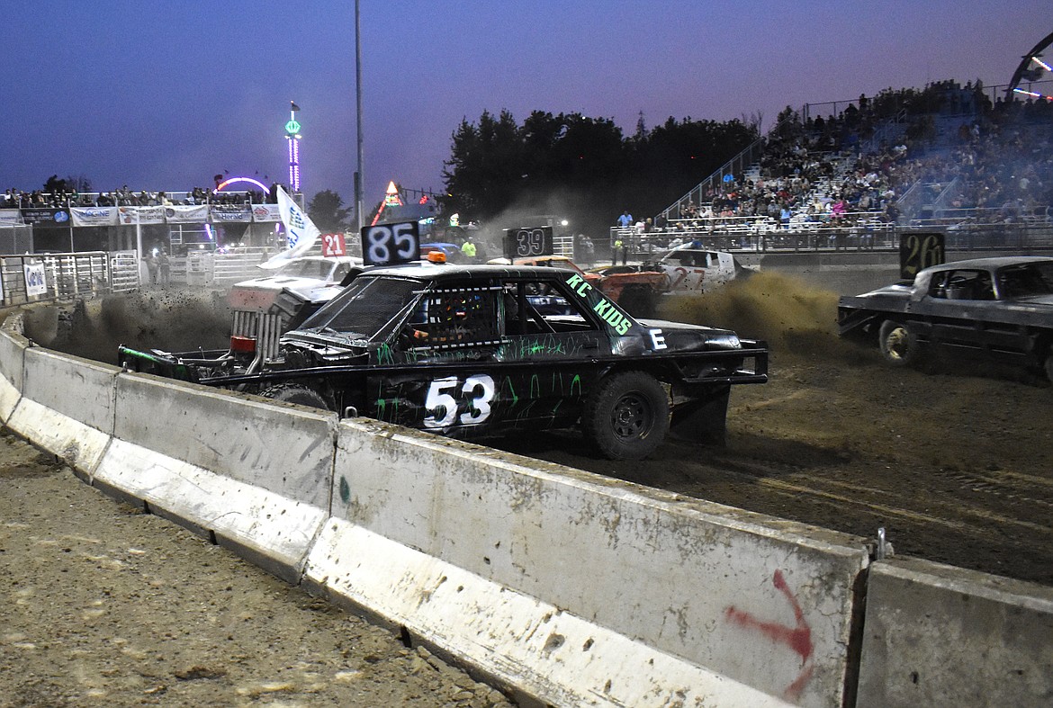 Driver Alex Mullikin found himself making the acquaintance of the concrete barrier during the heat races at the Agri-Service Demo Derby Tuesday, far from the only driver to do so.