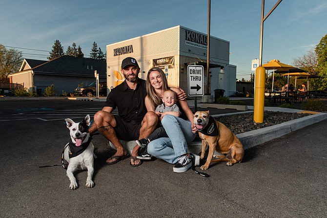 Konala owners Trace and Jammie Miller with son Colt and dogs Kona and Nala.