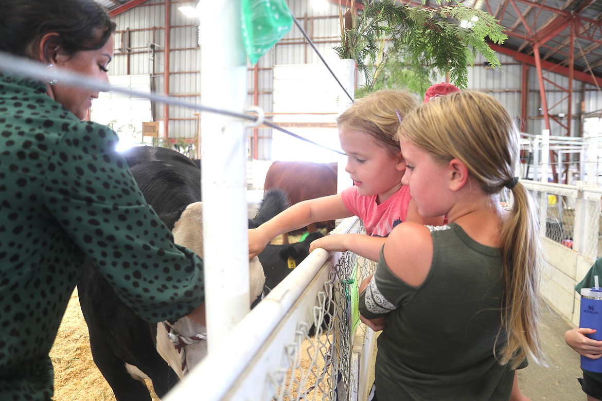 Lily Thomas smiles as young fans ask if they can pet her steer, Guapo.