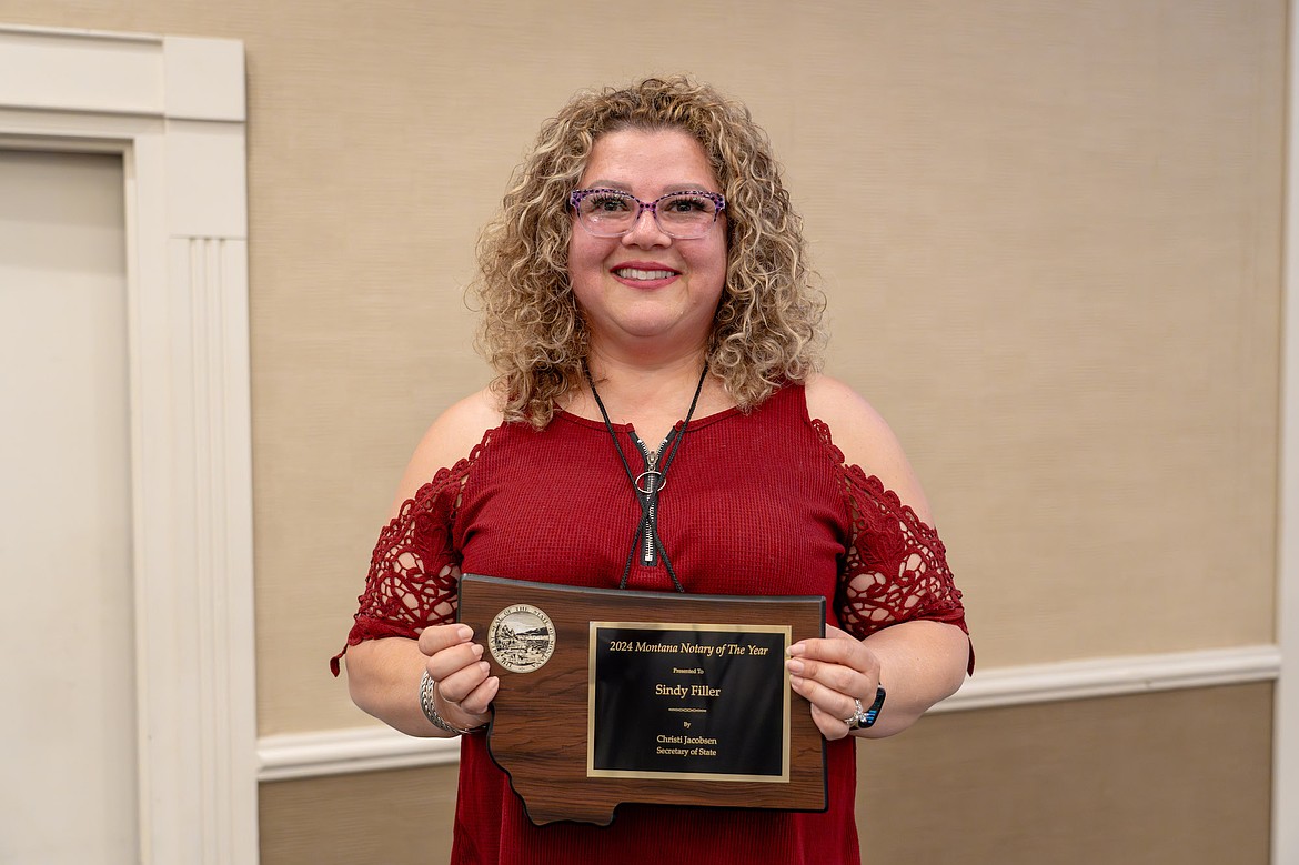 Libby's Sindy Filler was named the 2024 Montana Notary of the Year Thursday, Aug. 15, at its annual conference in Helena. (Photo courtesy State of Montana)
