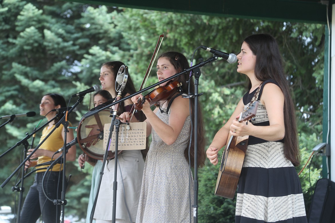 Hannah, Esther, Naomi, Heidi and Gretchen Herndon perform at the Bonner County Fair on Friday.