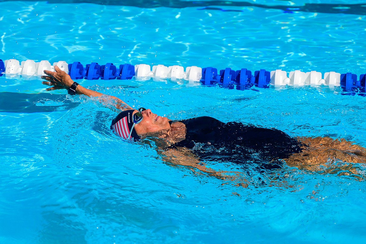 Carolynn Moritz swims in the Columbia Falls city pool. (Chris Peterson/Hungry Horse News)