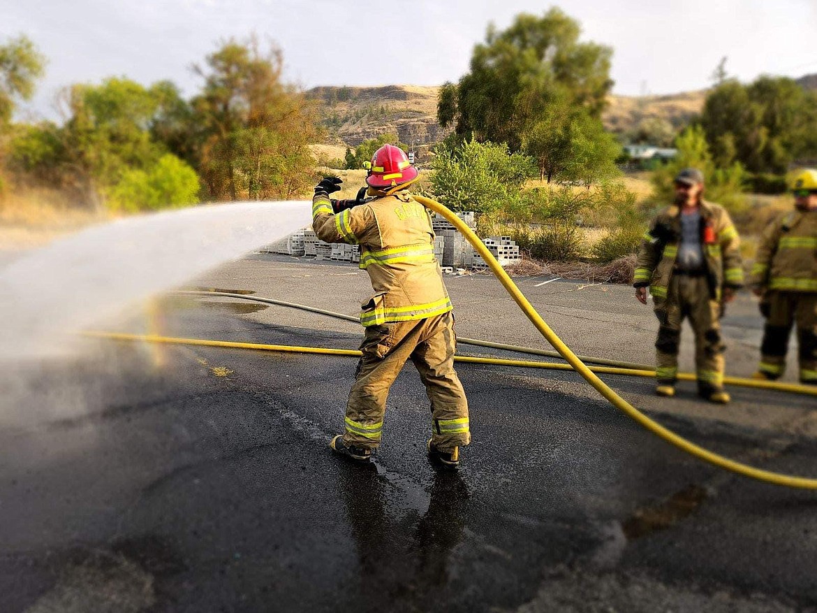 The Grand Coulee Volunteer Fire Department worked on training and learning different hoses and nozzles on Friday night.