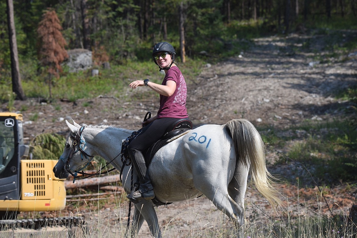 Rachel Gobbels of Canada and Patrova rode the 75-mile event at the Big Sky Memorial Ride Saturday, Aug. 10, 2024. They finished in 14 hours, 17 minutes. (Scott Shindledecker/The Western News)