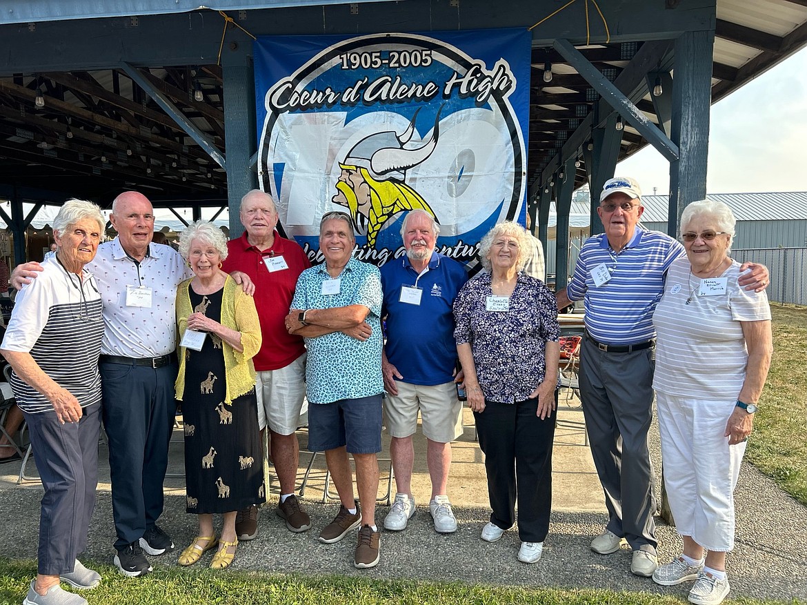 Last month, Nancy Wilson, third from left, was shown with classmates at the 70th reunion of the Coeur d’Alene High Class of 1954. Others included: Former State Commerce Director Jim Hawkins, second from left, and retired businessman Bill Drake, second from right. Nancy was 18 in 1954 when she performed aquatic tricks on Lake Coeur d’Alene for actor Robert Taylor and his wife, Ursula. Said Nancy of this photo: “We all look pretty good for a bunch of 88-year-olds.”