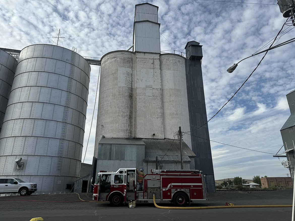 A fire apparatus sits in front of the Almira grain elevator that had a short-lived structure fire Wednesday evening.