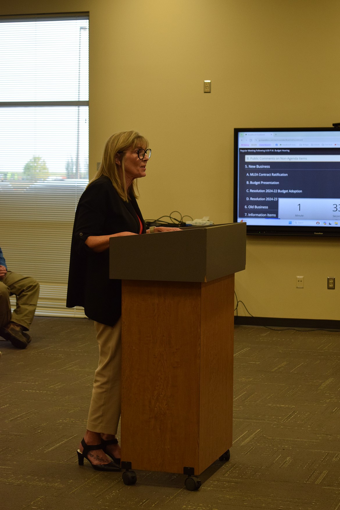 Kim Pope, executive director for Boys and Girls Clubs of the Columbia Basin, speaks during Thursday night's Moses Lake School District board meeting.