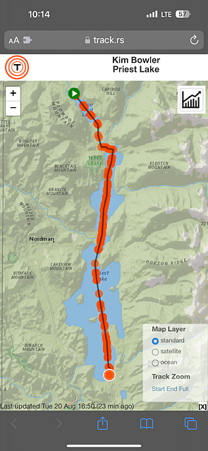 The course of Kim Bowler's Priest Lake swim.