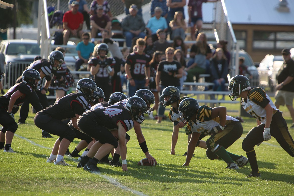 The Almira/Coulee-Hartline Warriors line up before a snap during a game against Liberty Bell in 2023. ACH reached the state quarterfinals last year, and returns the bulk of its players from the 2023 roster.