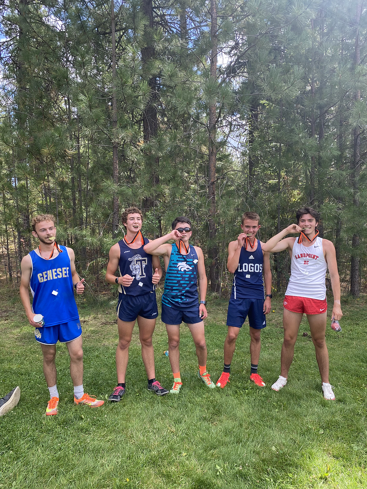 Courtesy photo
Pictured are the top finishers in the Post Falls River Run junior boys race. From left are Ben Farr, Jacob Sateren, Conner Johnson, John Henry Crapuchetts and Paul Kent.