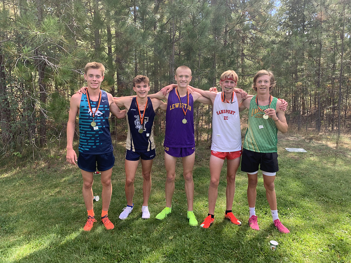 Courtesy photo
Pictured are the top finishers in the Post Falls River Run sophomore boys race. From left are Sam Reade, Caleb Royce, Lucas Clements, Jack Lovin and Frank McCarthy.