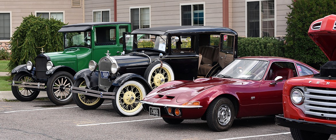 A few of the cars on display at The Springs' car show and concert. (Julie Engler/Whitefish Pilot)