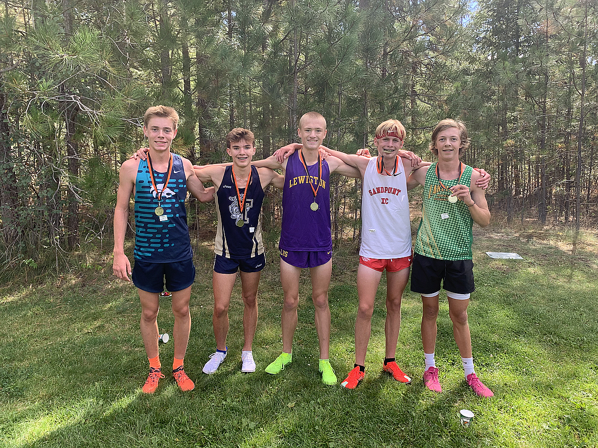 Pictured are the top finishers in the Post Falls River Run sophomore boys race. From left are Sam Reade, Caleb Royce, Lucas Clements, Jack Lovin and Frank McCarthy.