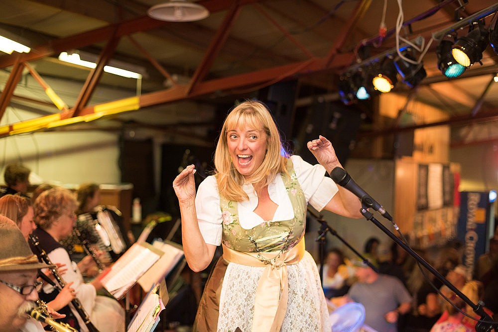 Ellen Holman leads the Chicken Dance in the Biergarten at Odessa’s Deutschesfest. The Biergarten is a central feature of the festival, which is Sept. 19-22 this year.