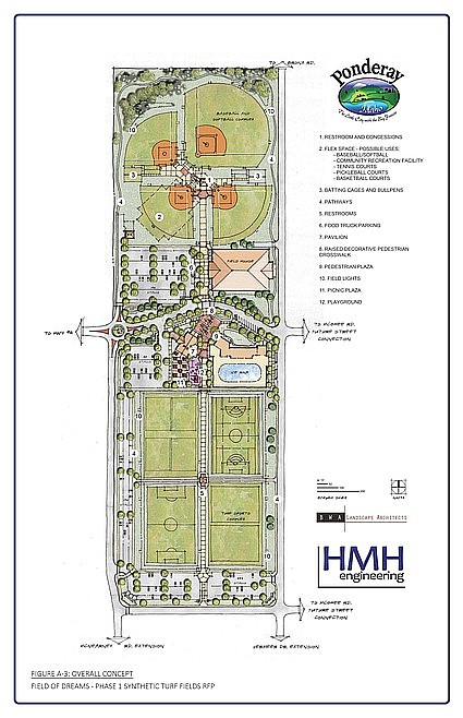 An architect's rendition shows the concept for the Field of Dreams recreation project. A grand opening of the project's first phase will be held Thursday.