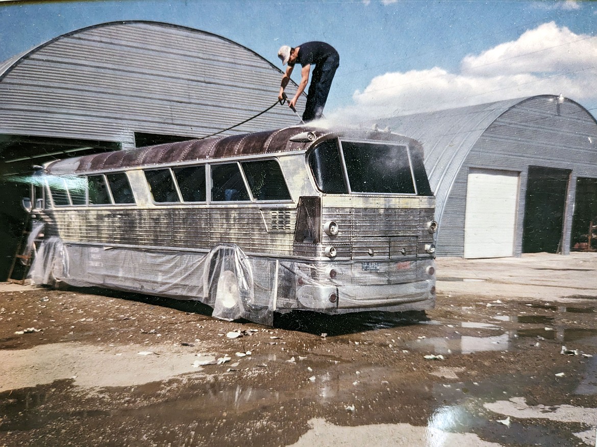 A historical photo of work on a Rocky Mountain Transportation vehicle. (Kelsey Evans/Whitefish Pilot)