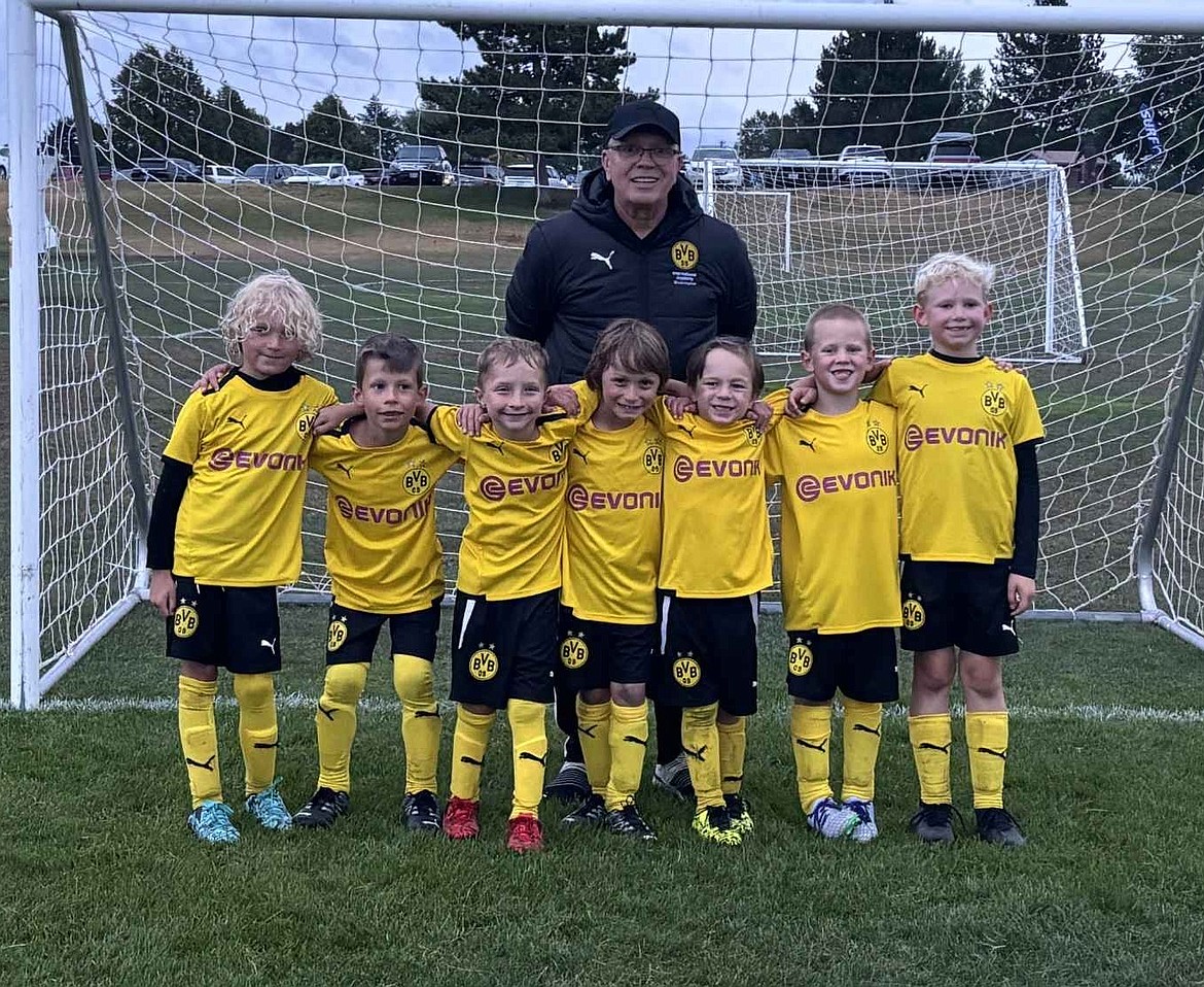 Courtesy photo
The BVB International Academy CDA boys U8 soccer team took third place in the Empire Cup last weekend at Plante's Ferry Soccer Complex in Spokane Valley. Players from left are Boone Thomas, Jentzen Jelmberg, Lukas Kuhn, Rockwell Millikan, Cooper Lewis, Sawyer Capaul and Ryker Bertek; and rear, coach John O’Neil.