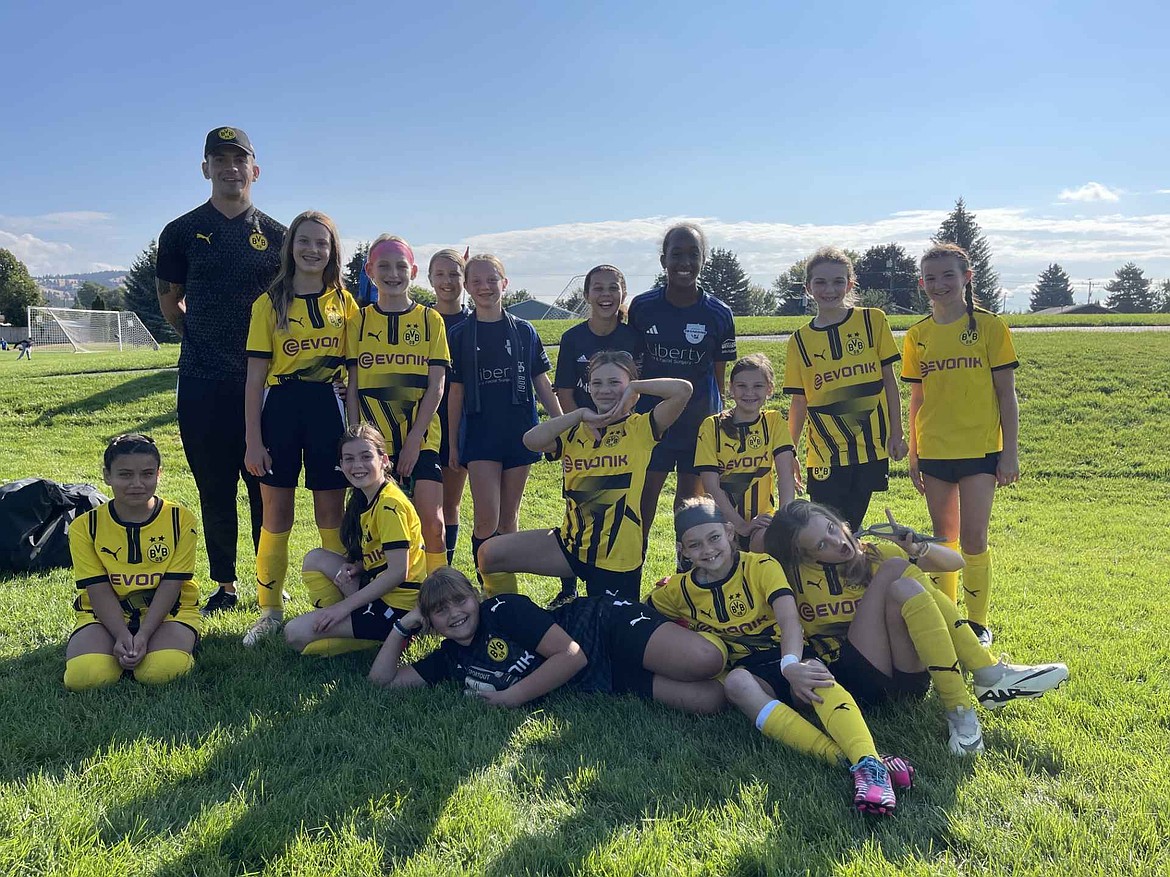 Courtesy photo
The BVB International Academy CDA girls U13 soccer team competed in the Empire Cup last weekend at Plante's Ferry Soccer Complex in Spokane Valley, ending the tourney with a 2-1 victory Sunday afternoon. In the front row from left are Elin Vaniman, Eva Frost, Brielle Ayers, Kennedy Zimmerman, Zoe Morris and Jetti Thomas; and back row from left, coach David O’Neil, Stella Jones, Allie Stone, Ava Mikkelson, Sienna Meyers, Kalei Dang, Asha Assefa, Ella Herzog and Noelle Raber.