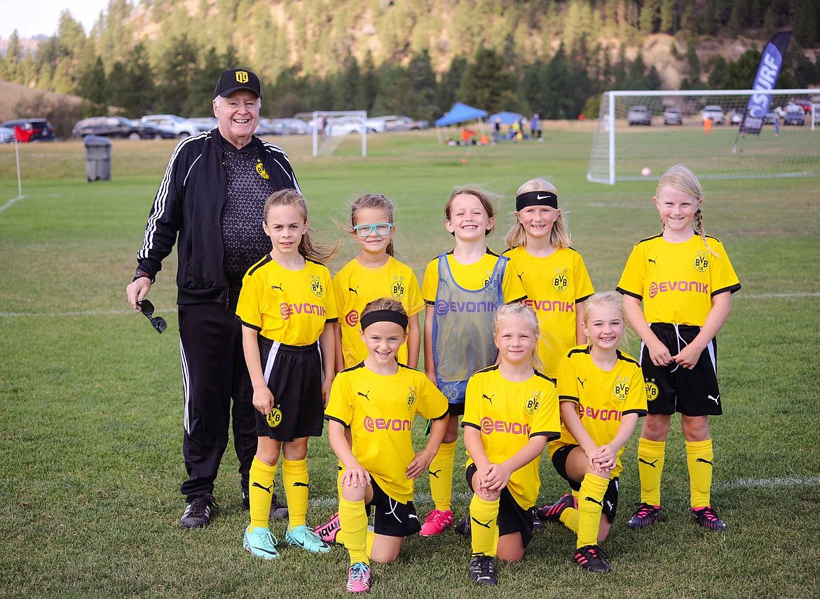 Courtesy photo
The BVB International Academy CDA girls U9 soccer team competed in the Empire Cup last weekend at Plante's Ferry Soccer Complex in Spokane Valley. In the front row from left are Regan Zimmerman, Jane Buffum and Grace Looney; and back row from left, coach John Arnold, Sadi Lewis, Evelyn Sadie Lehosit, Esther Greene, Nora Burt and Kaia Lindenstein.