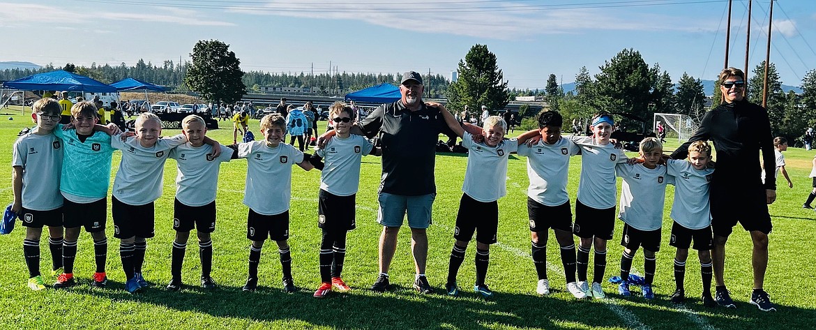 Courtesy photo
The Sting Soccer Club 15 boys Yellow 1 soccer team played in the annual Empire Surf Cup last weekend at Plante's Ferry Sports Complex in Spokane Valley and defeated the BVBIA CDA U10 Boys 11-0. Goals were scored by Chase Baune, Cooper Corbeill (5), Beckham Sharbono (2), Maddox Hoy (2) and Quentin Toelle. From left are Jaxon Mitchell, Harvey Granier, Maddox Hoy, Ethan Denisyuk, Beckham Sharbono, Case Schwarz, coach Ian McKenna, Ryker Weeks, Quentin Toelle, Maxwell Spendlove, Cooper Corbeill, Chase Baune and coach Kip Sharbono.