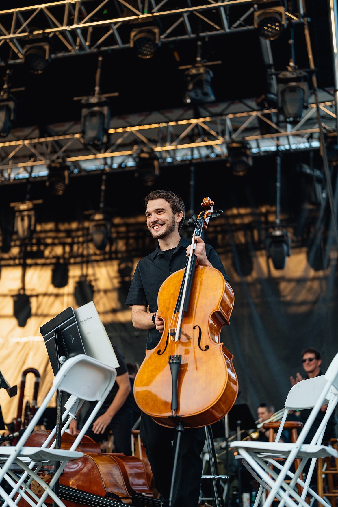 2024 Festival at Sandpoint Instrumentalist Scholarship winner Evan Schwenk performs cello before the 2024 Grand Finale concert on Aug. 4.