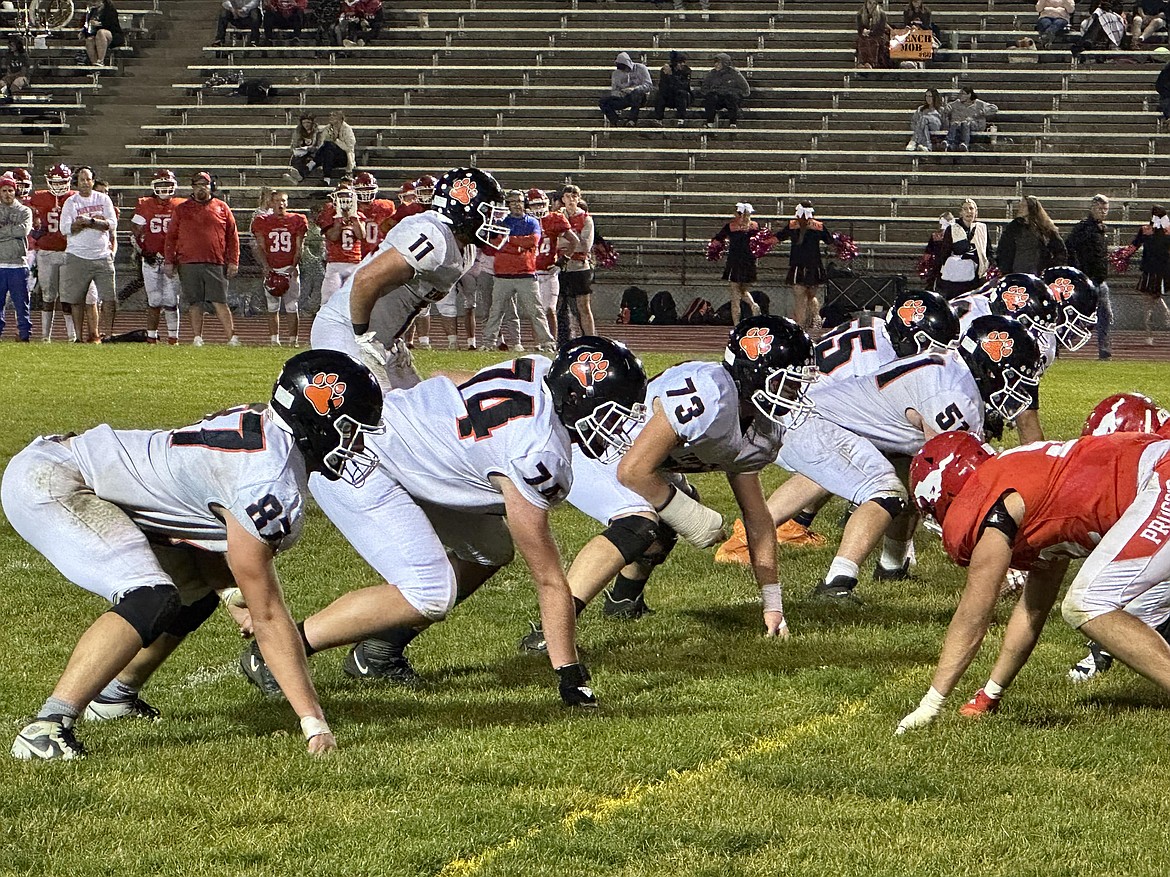 The Ephrata offensive line gets set before a play against Prosser last season.