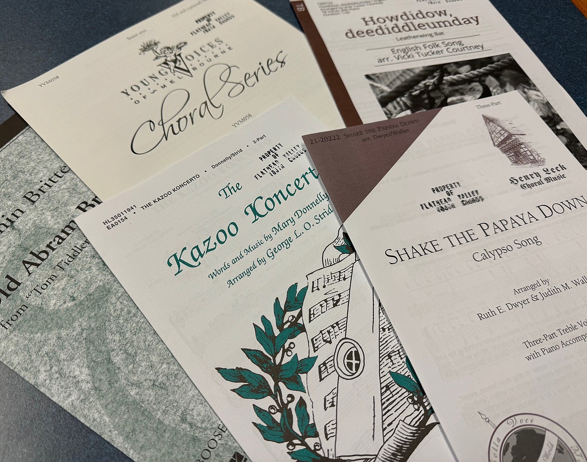 Sheet music selected for the first season of the new Flathead Valley Youth Chorus. (Hilary Matheson/Daily Inter Lake)