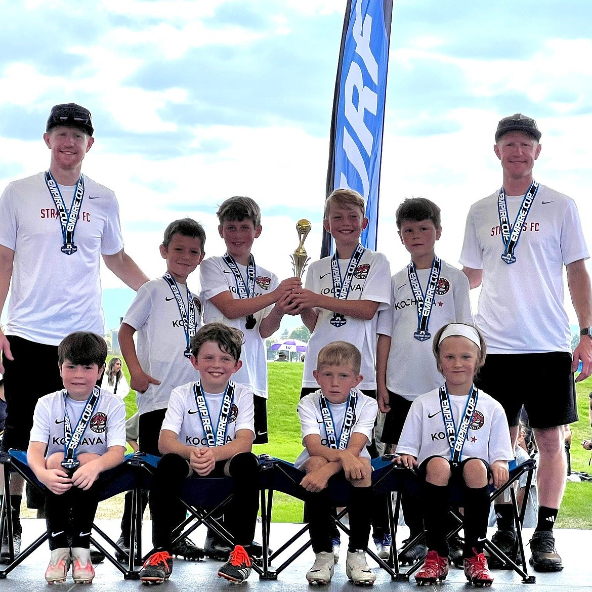 The U10/2015 Sandpoint Strikers boys' soccer team won the silver division of the Empire Cup. Back row, from left are coach Zack Nees, Jace Tuttle, Avery Rust, Collin Murray, Orion Johnson and coach Jason Nees. Front row, from left are Jude Baroni, Quinn Yost, Calvin Nees and Dezmond Kulp.