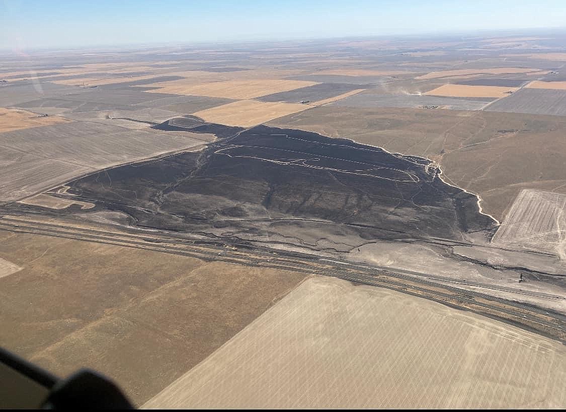 Aerial photo of the aftermath of the Schrag Road Fire. NIFC estimates that 1,600 acres burned.