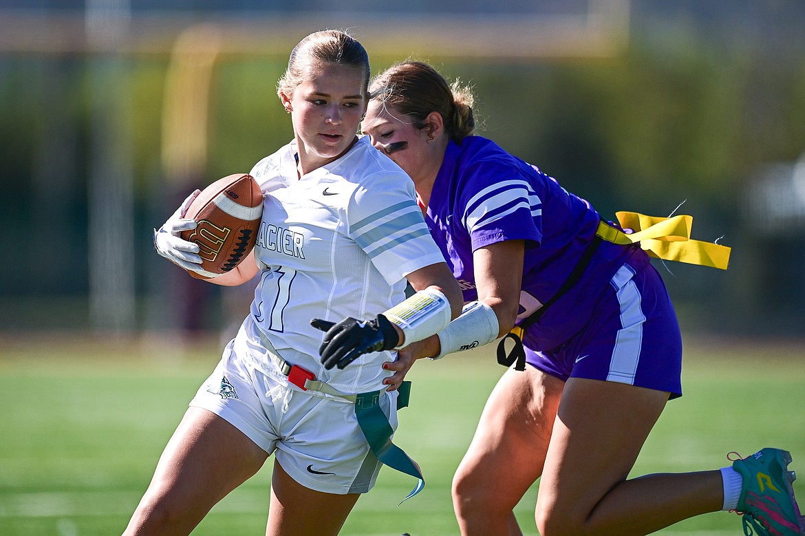 Glacier's Kaydee Walcheck (11) runs after a reception against Butte at the Kalispell Jamboree at Legends Stadium on Saturday, Aug. 31. (Casey Kreider/Daily Inter Lake)