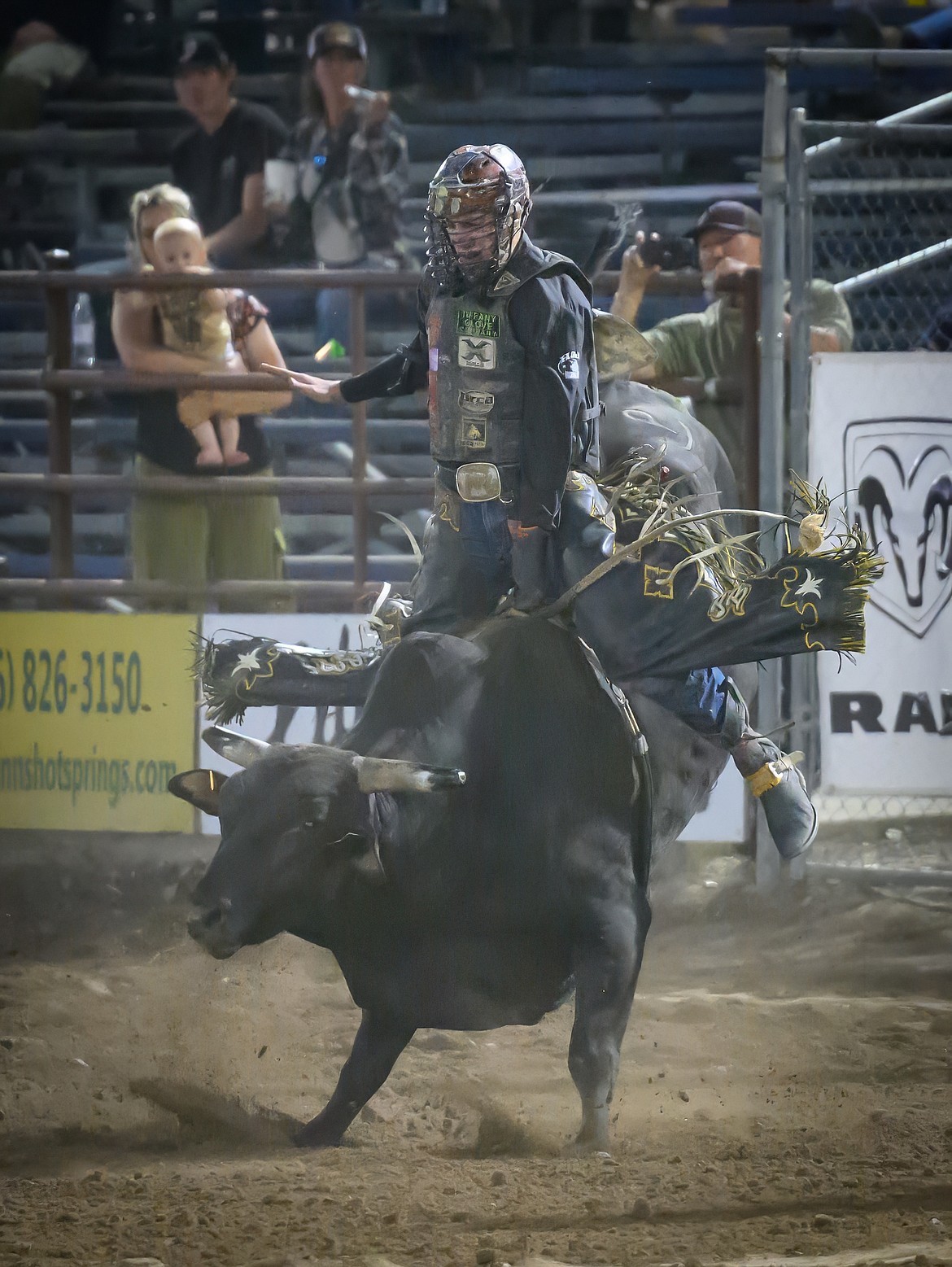 Bull rider Parker Breding from Edgar at the Sanders County Fair Rodeo. (Tracy Scott/Valley Press)