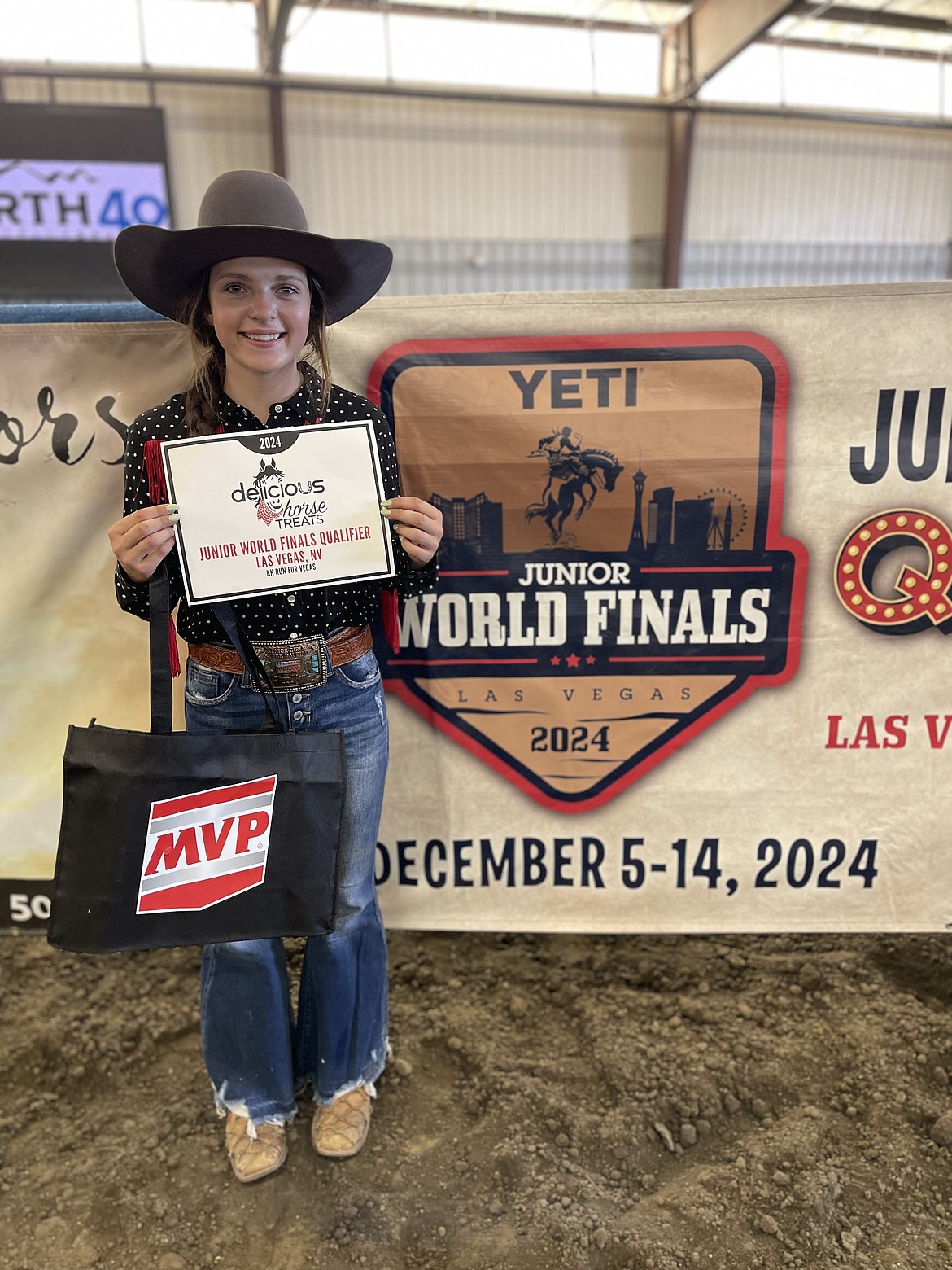 Courtesy photo
Lauren Rook, 16, a junior at Coeur d'Alene High, qualified the YETI Junior World Finals in Pole Bending on her horse named Tucker. Her time was 20.210 seconds. Her qualifying run last weekend at the KK Run for Vegas event in Moses Lake qualified her to compete at the Junior World Finals Dec 9-14 in Las Vegas. The YETI Junior World Finals will host more than 800 contestants, competing for more than $1 million in combined cash and prize payout in their quest to claim a coveted Montana Silversmiths championship buckle. It’s the Junior World Finals.