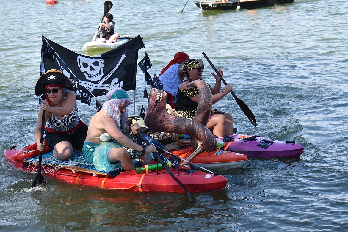 Competitors in the Pirate Regatta occasionally found themselves doing battle, as they made their way around the course.