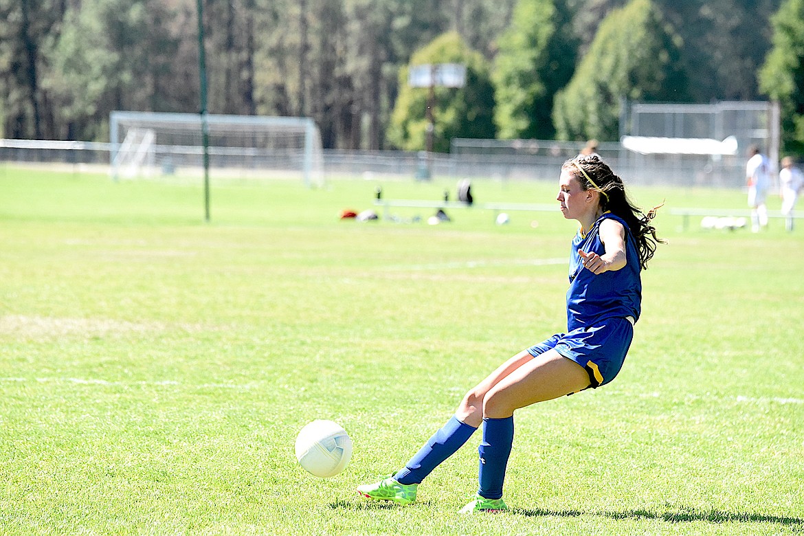 Libby's Bergen Fortner makes a pass against Frenchtown Saturday, Aug. 31, 2024. (Scott Shindledecker/The Western News)