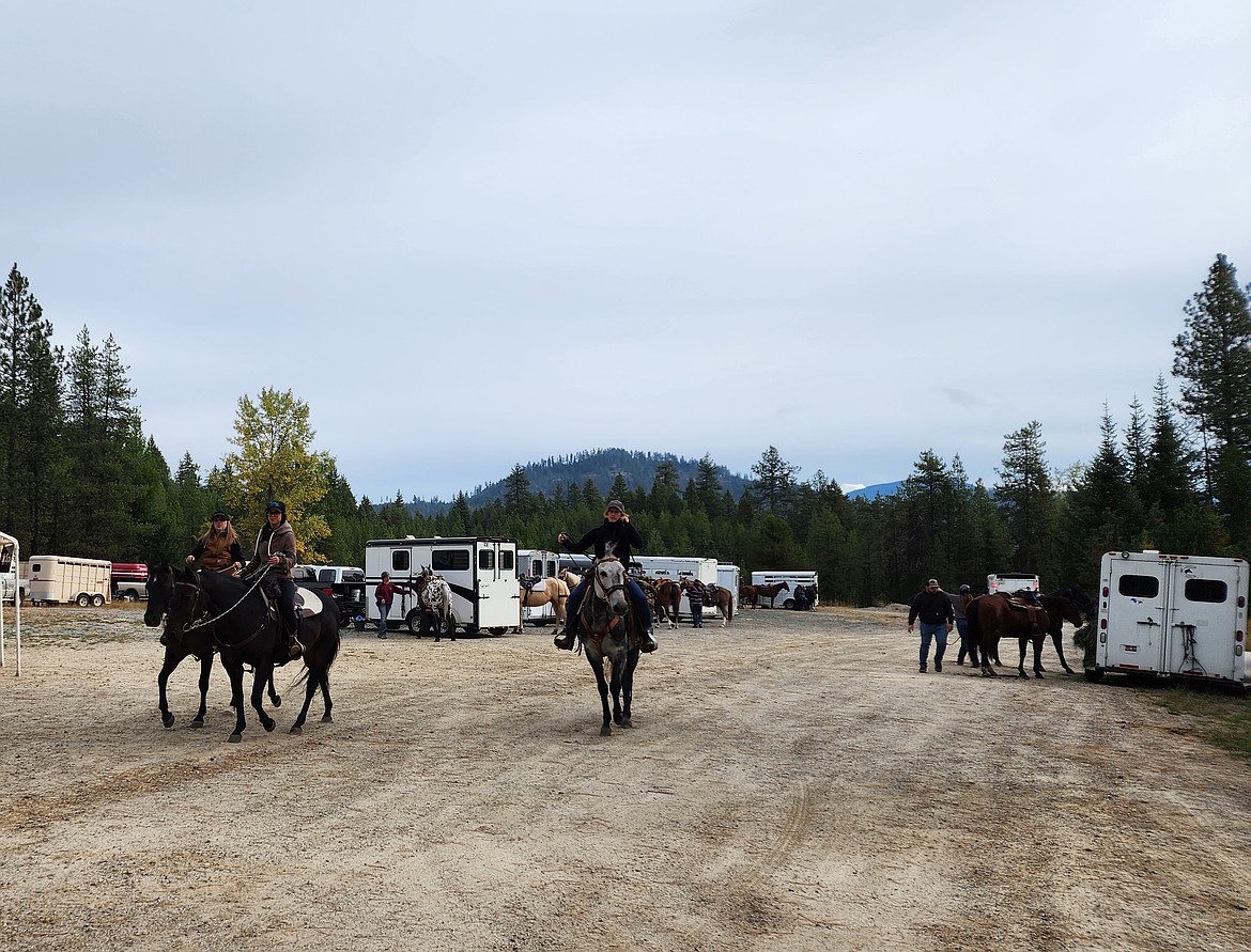 Participants in a past Priest River Valley Back Country Horsemen scavenger hunt head out for a day of riding and fun.