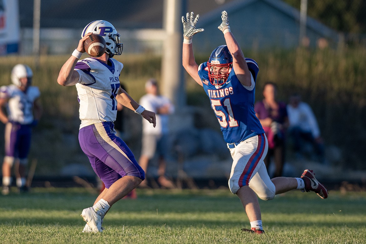 Walker Willis attempts a block in Friday's game against Polson. (Avery Howe/Bigfork Eagle)