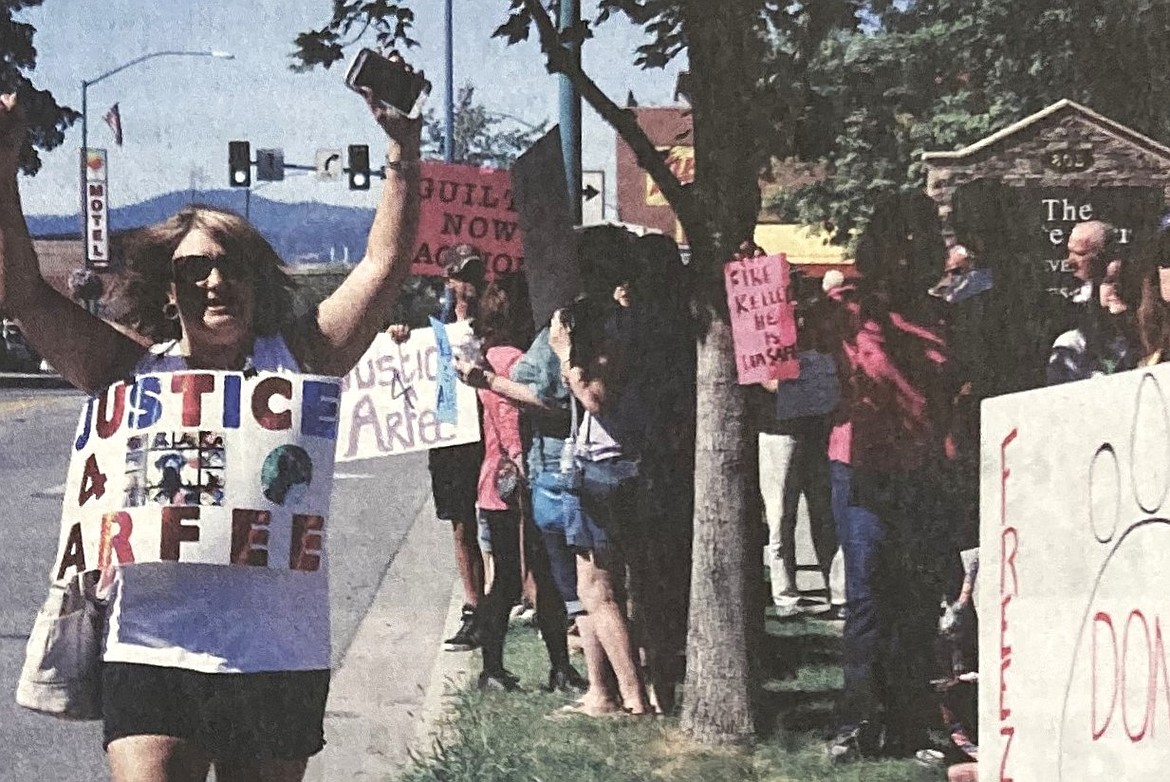 In September 2014, Justice for Arfee Rally organizer Kiela Long of Coeur d/Alene cheered on other participants.