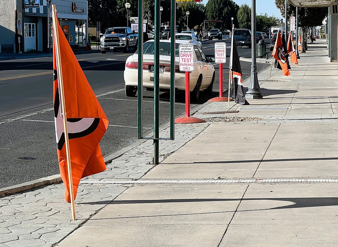 Ephrata School District flags line Basin Street for the first day of school. Ephrata School District Public Information Officer Sarah Morford said the flags will be placed for a variety of events such as sendoffs for athletic and academic competitions.